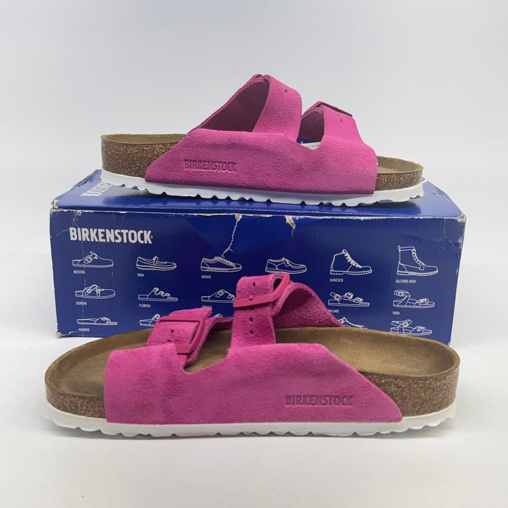 Birkenstock Arizona Bs Soft Footbed Sandals Fuchsia Tulip Suede Size 7 Women’s